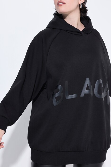 Sweat-shirt à capuche oversize, manches longues et message Black