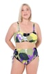 Bikiny, květy, nastavitelná ramínka, řasení, vysoký pas