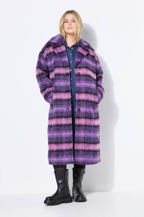 Rutet kåpe, oversized, krage med slag, lange ermer