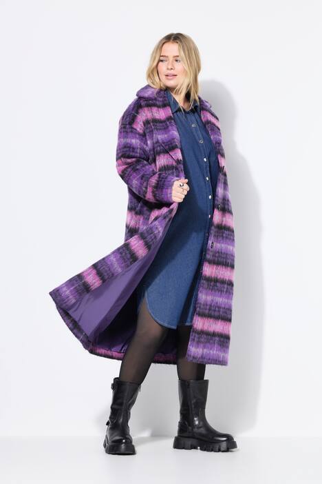 Rutet kåpe, oversized, krage med slag, lange ermer