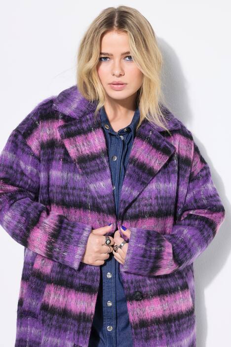 Rutet kåpe, oversized, krage med slag, lange ermer