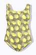 Maillot de bain une pièce. Sans bonnets souples. Motif citrons. Décolleté rond