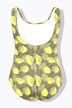Maillot de bain une pièce. Sans bonnets souples. Motif citrons. Décolleté rond