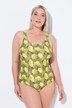 Maillot de bain une pièce. Sans bonnets souples. Motif citrons. Décolleté rond