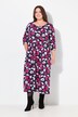 Robe en jersey à fleurs, poches, décolleté rond et manches 3/4, coupe évasée