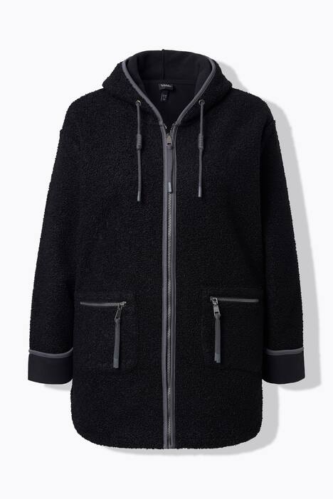 Veste à capuche en polaire bouclée, poches zippées et doublure en polaire