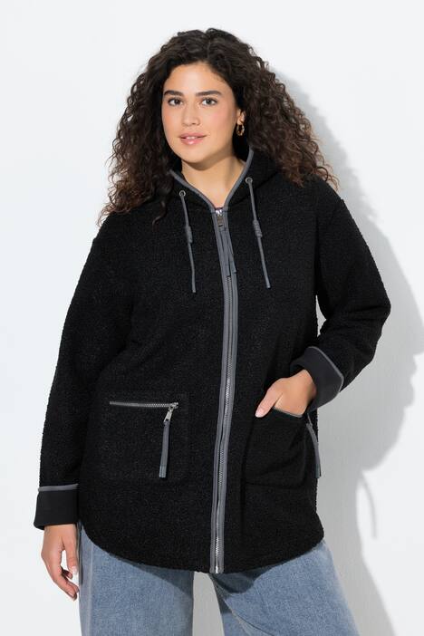 Veste à capuche en polaire bouclée, poches zippées et doublure en polaire