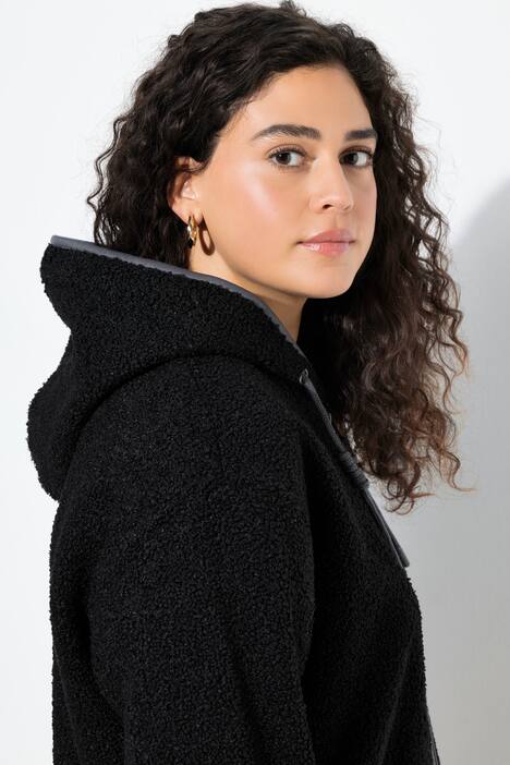 Veste à capuche en polaire bouclée, poches zippées et doublure en polaire