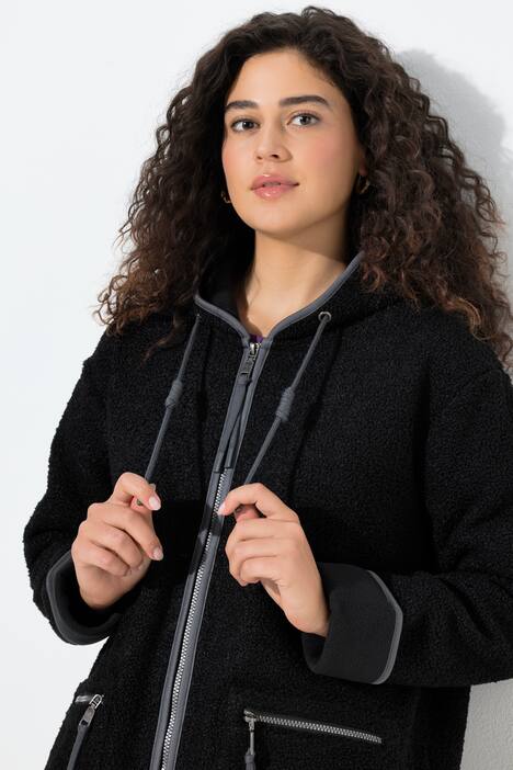 Veste à capuche en polaire bouclée, poches zippées et doublure en polaire