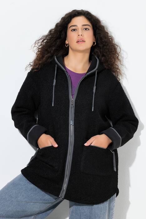 Veste à capuche en polaire bouclée, poches zippées et doublure en polaire