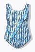 Maillot de bain sans bonnets souples. Passepoil et motif vagues. Matière recyclée
