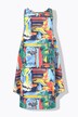 Robe de plage sans manches. Décolleté rond, imprimé coloré. Coupe évasée
