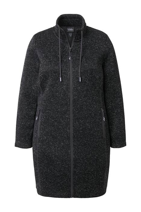 Bunda z pleteného flísu, stojáček, delší střih, kapsy na zip