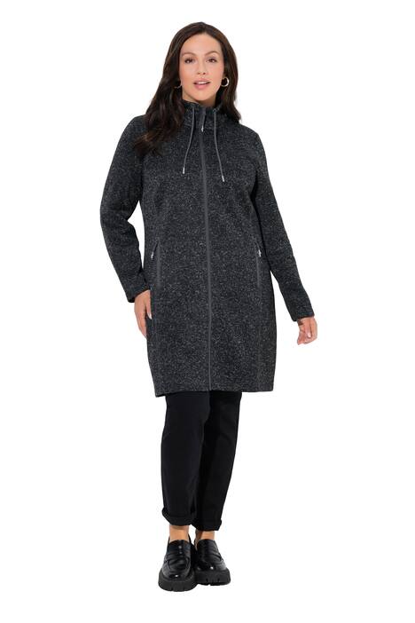 Bunda z pleteného flísu, stojáček, delší střih, kapsy na zip