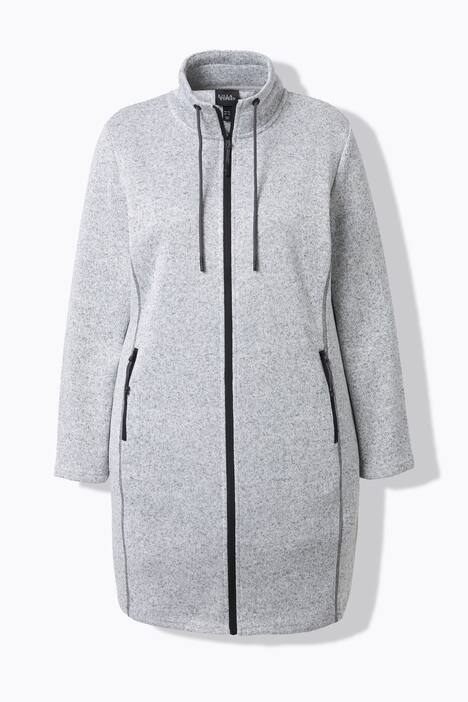 Veste en maille polaire, col montant et poches zippées, coupe plus longue