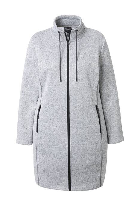 Bunda z pleteného flísu, stojáček, delší střih, kapsy na zip