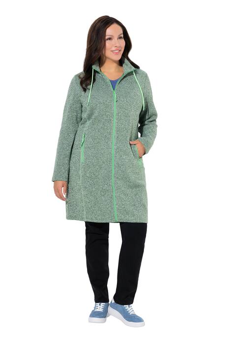 Bunda z pleteného flísu, stojáček, delší střih, kapsy na zip