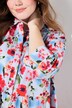 Robe chemisier imprimé coquelicots, col chemise et manches 3/4, coupe évasée