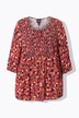 Blouse smockée, imprimé patchwork. Col rond et manches 3/4. Coupe évasée
