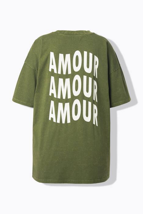 Oversize-skjorte, syrevasket, AMOUR-ryggtrykk