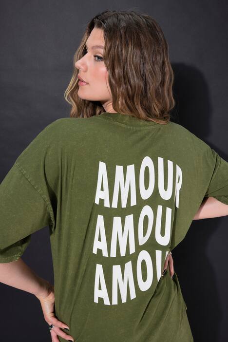 Oversize-skjorte, syrevasket, AMOUR-ryggtrykk