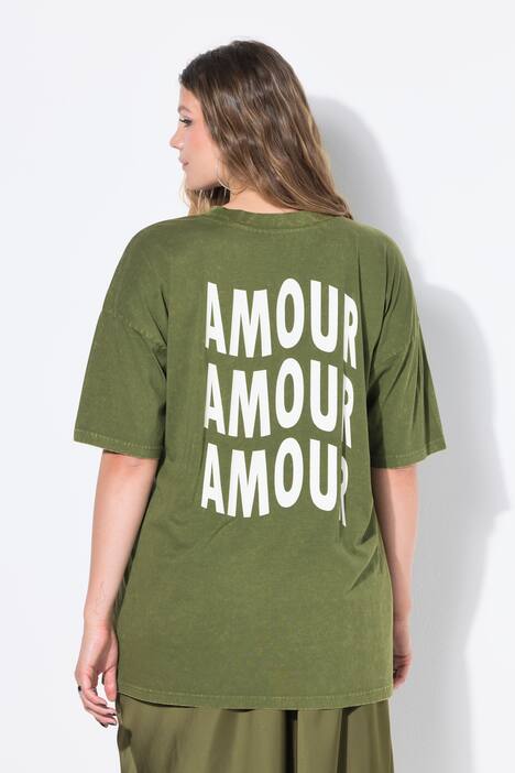 Oversize-skjorte, syrevasket, AMOUR-ryggtrykk