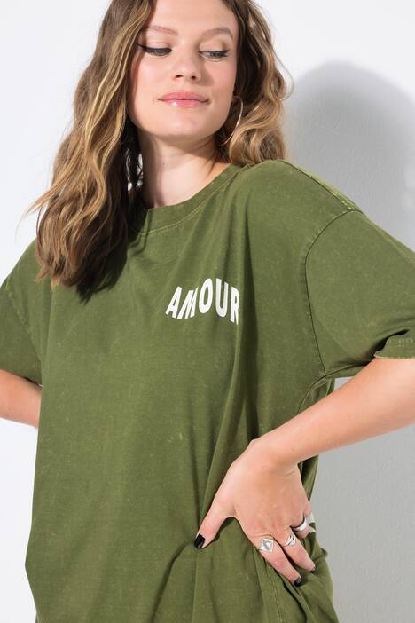 Oversize-skjorte, syrevasket, AMOUR-ryggtrykk