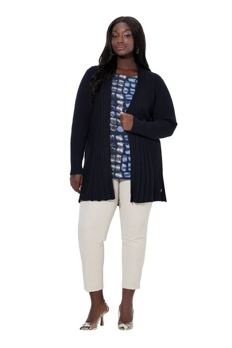 Plisovaný rozepínací svetr, A střih, šálový límec, dlouhé rukávy