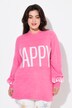 HAPPY inscription sweater with large balloon sleeves