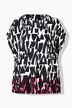 Blouse, boten, oversized, V-hals, halve mouwen
