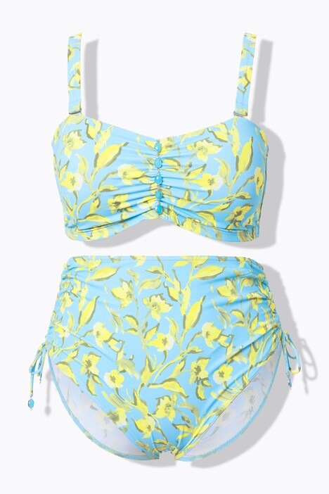 Bikini à bretelles réglables, rubans fantaisie et imprimé fleurs