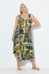 Robe midi sans manches, décolleté rond et coupe évasée, motif jungle