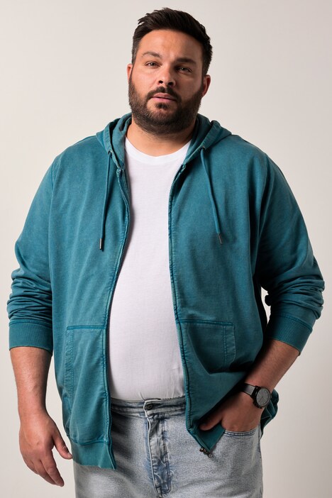Bunda s kapucí Men+, tepláková, kapuce, potisk, vintage vzhled, do 8XL