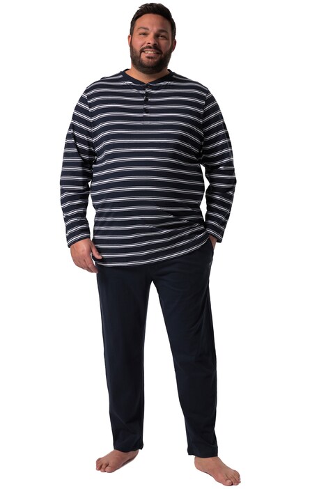 Pyžamo Men+, břišní střih, dvojdílné, henley s dlouhými rukávy, dlouhé kalhoty, Modern střih, do 8XL