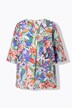 Bluse i linblanding, A-linjeformet, tunikaformet utringning, 3/4 ermer