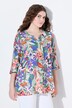 Bluse i linblanding, A-linjeformet, tunikaformet utringning, 3/4 ermer