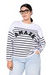 Svetr, oversize, bretonské pruhy, nápis