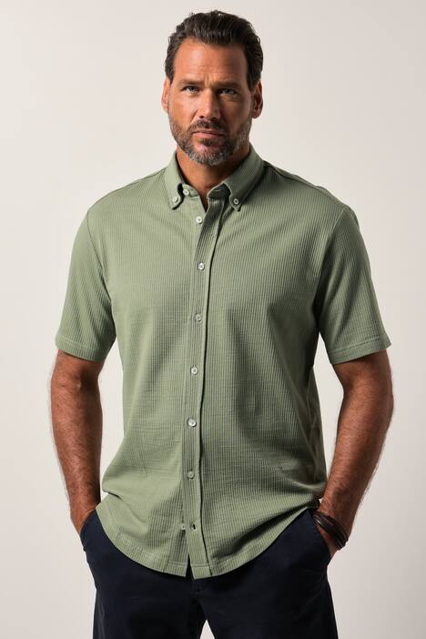 JP1880 Seersucker-Hemd, Jersey-Qualität, Halbarm, Buttondown-Kragen, Modern Fit, bis 8 XL