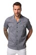 Košile JP1880, lněná směs, krátké rukávy kapsy s klopou, Cuba límeček, do 8XL