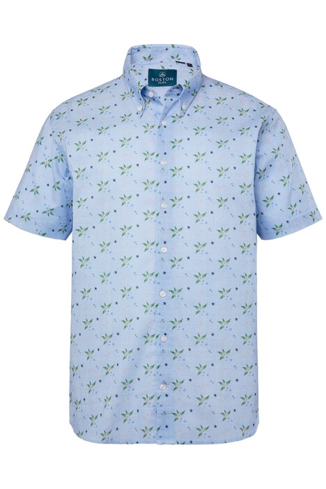 Košile Boston Park, lněná směs, krátké rukávy, drobný potisk, límeček s knoflíky, Comfort střih, do 8XL