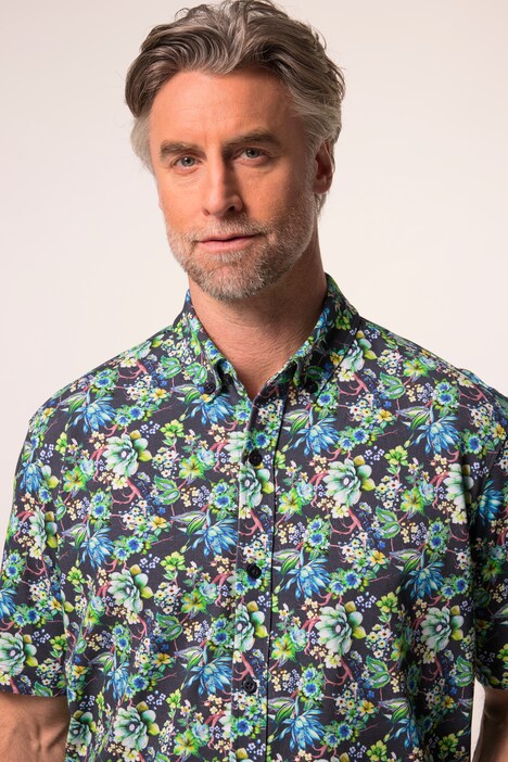 Chemise Boston Park en piqué, manches courtes et col Kent, imprimé all-over, coupe Comfort Fit - jusqu'au 8 XL