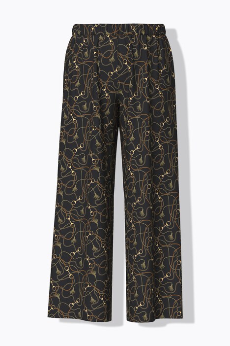 Pyjama deux pièces, T-shirt col tunisien et manches cloche courtes, pantalon imprimé chaînettes