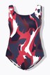 Costume da bagno senza coppe con fantasia a macchiette e scollo rotondo