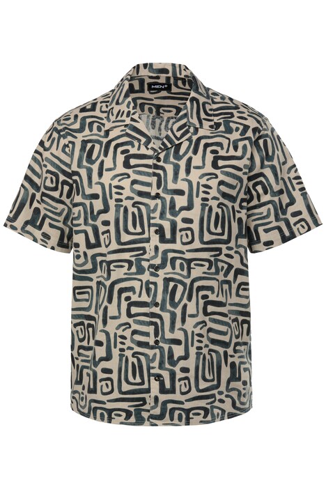 Košile Men+, lněná směs, krátké rukávy, Cuba límeček, plošný potisk, Cuba střih, do 8XL