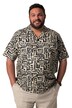 Košile Men+, lněná směs, krátké rukávy, Cuba límeček, plošný potisk, Cuba střih, do 8XL