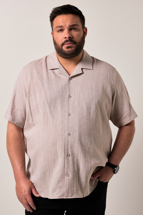 Chemise Men+ en lin mélangé, manches courtes et col cubain, coupe Cuba-Fit - jusqu'au 8 XL