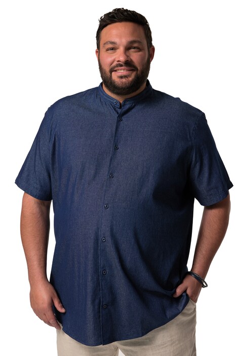 Košile Men+, džínový vzhled, krátké rukávy, stojáček, Comfort střih, do 8XL