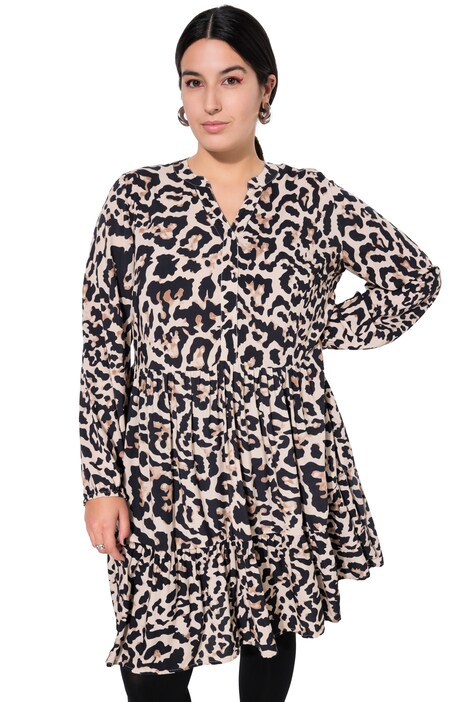 Mini šaty, leopardí vzor, výstřih do V, volány