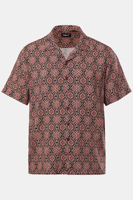 Chemise Men+ en viscose, manches courtes et col cubain, coupe Cuba-Fit - jusqu'au 8 XL