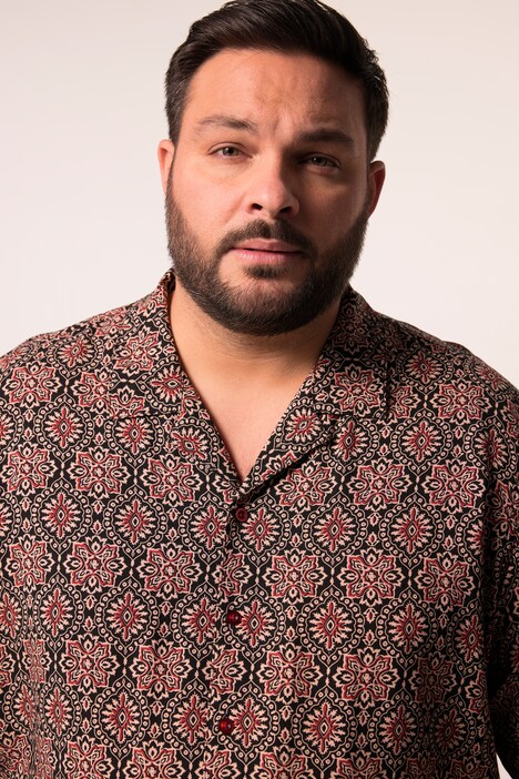 Chemise Men+ en viscose, manches courtes et col cubain, coupe Cuba-Fit - jusqu'au 8 XL